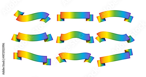 Rainbow Ribbon Banner Vectors: Colorful Decorative Graphics, Symbol of Diversity, Celebration & Inclusion Design