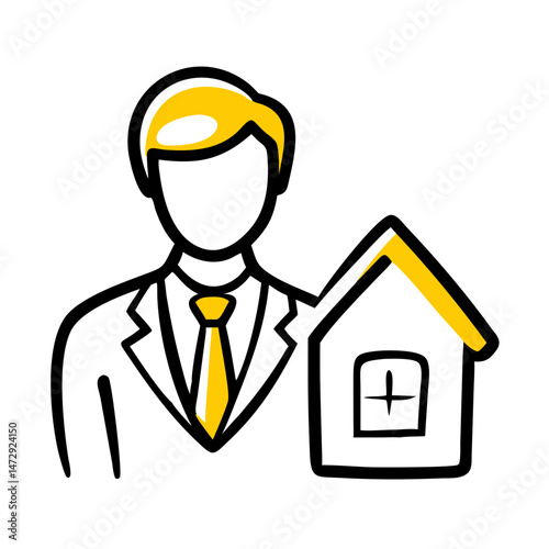 Male Real Estate Broker:
Modern vector of a male real estate broker, ideal for illustrating property sales, real estate services, and agency concepts.