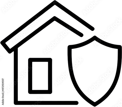 Simple house icon with shield symbolizing home security  