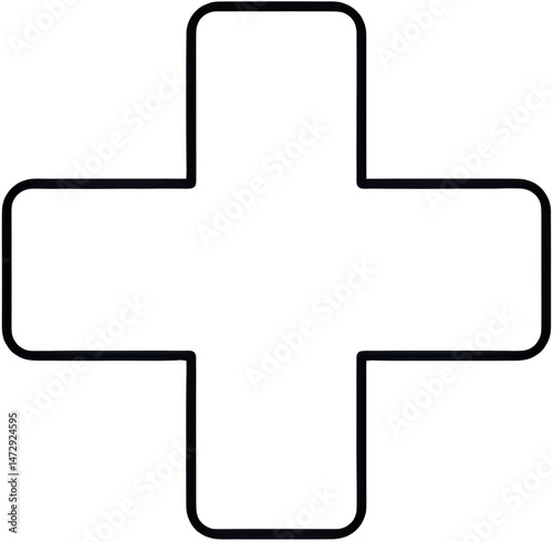 Simple black outline of a cross symbol for health or medical use  