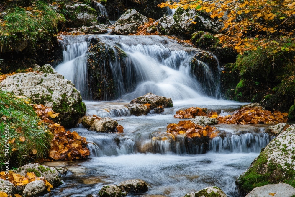Autumn Stream Falls Over Rocks Autumn Stream Falls Over Rocks