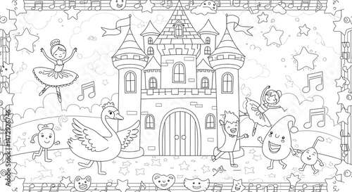 Wallpaper Mural Enchanted Castle Coloring Page Ballerinas, Swans, and Fairytale Friends Torontodigital.ca