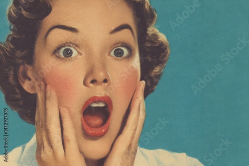 Astonished woman's expressive facial expression.