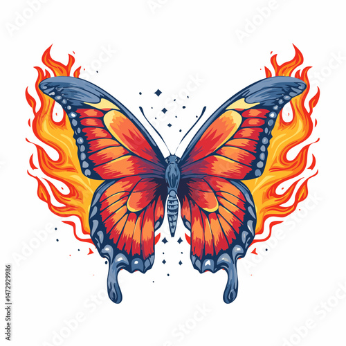 Flame butterfly t shirt design, vector graphic, typographic poster or tshirts street wear and Urban style