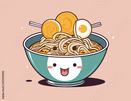 Retro Poster cartoon character of ramen, japanese food Graphic Design for T shirt Street Wear and Urban Style