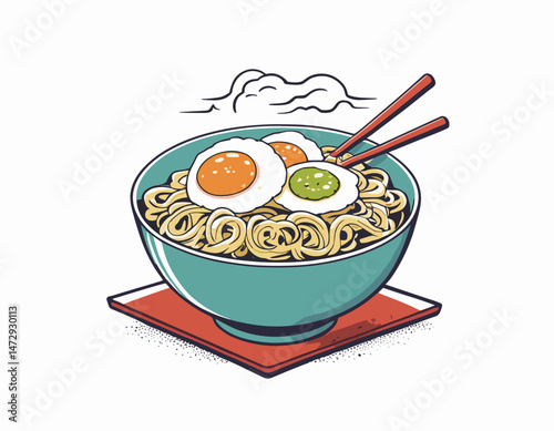 Retro Poster cartoon character of ramen, japanese food Graphic Design for T shirt Street Wear and Urban Style