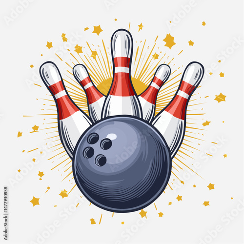 vintage illustration of bowling vector t shirt design, vector graphic, typographic poster or tshirts street wear and Urban style