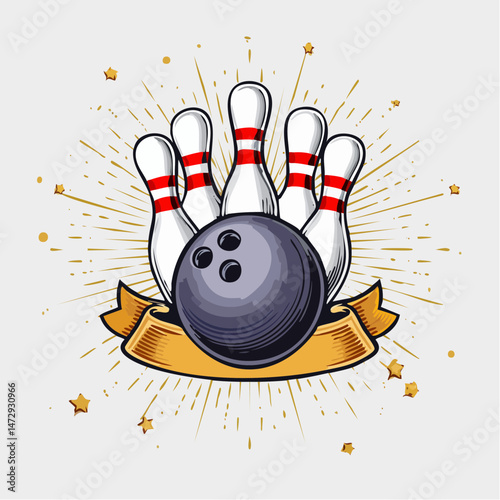 vintage illustration of bowling vector t shirt design, vector graphic, typographic poster or tshirts street wear and Urban style