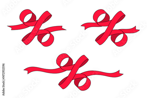 Red ribbons in shape of percent signs, decorative design elements