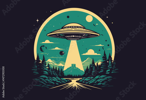 Alien invasion, ufo t shirt design, vector graphic, typographic poster or tshirts street wear and Urban style