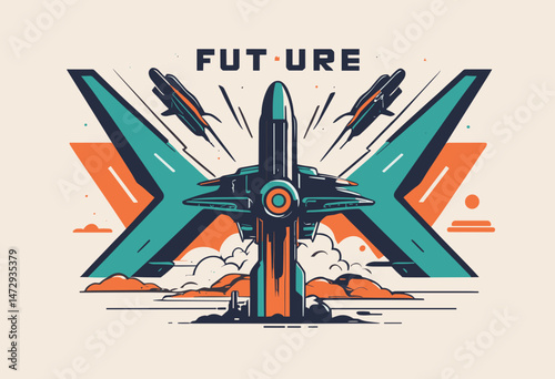 Futuristic illustration of future type t shirt design, vector graphic, typographic poster or tshirts street wear and Urban style