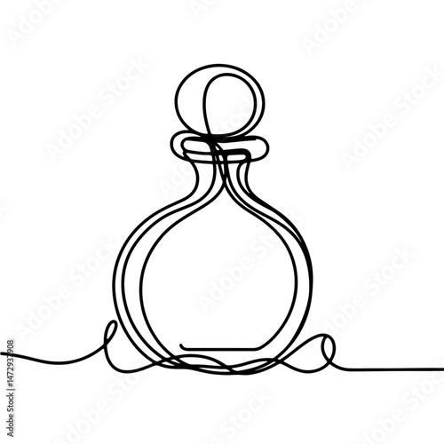 Minimalist line art depicting a decorative bottle with intricate curvy outlines against a blank background, representing the concept of interior design or home decor