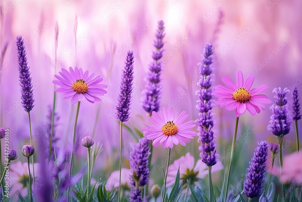 Obraz premium Lush Field of Purple and Pink Flowers