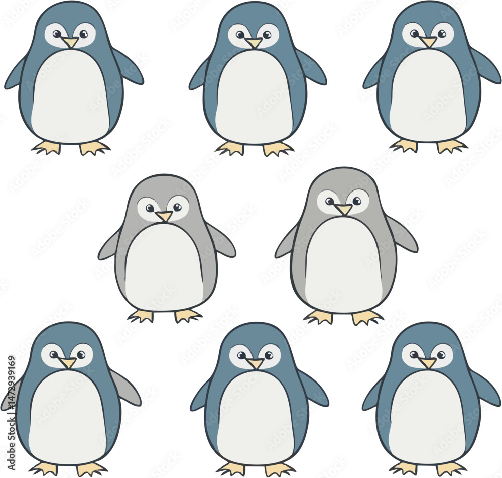 Obraz premium Cute hand drawn penguins set