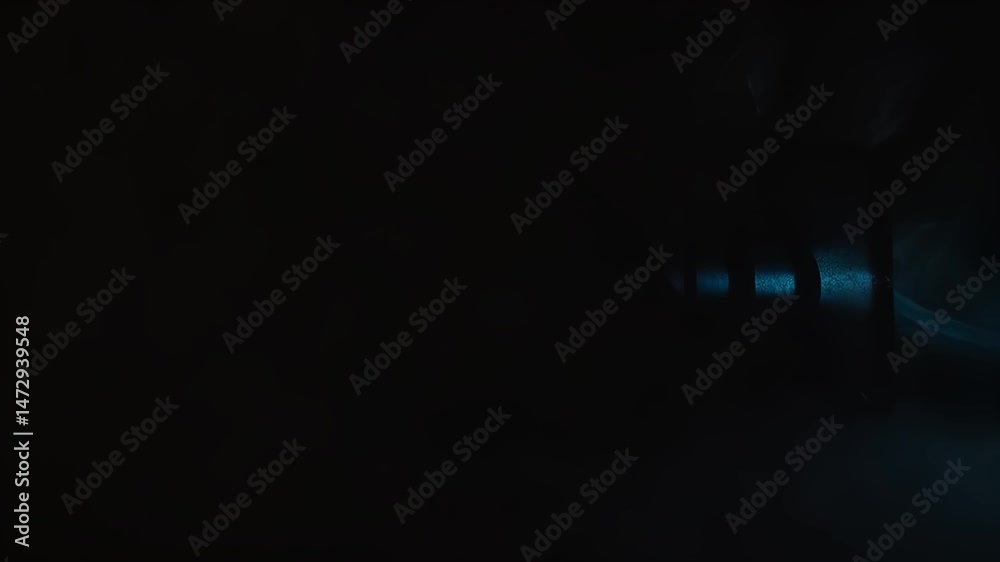 Glowing end sign animation with cinematic zoom and swirling red and blue smoke in dramatic atmosphere for closing title or visual sequence