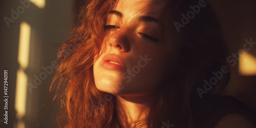 Close-up portrait of a woman with warm golden light.