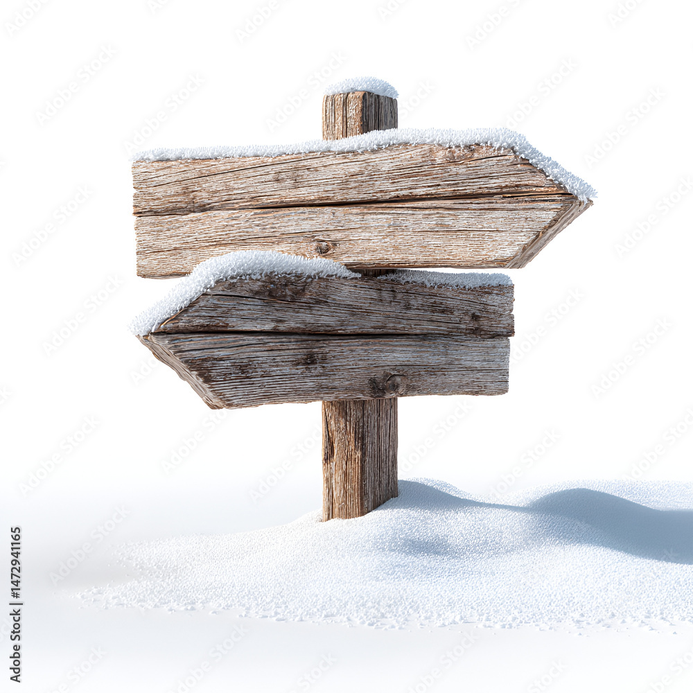 Fototapeta premium Snowy Wooden Signpost Winter Wonderland Path Choices