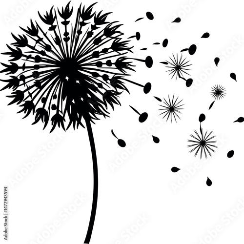 Close-up of a dandelion blowing seeds in the wind during a sunny afternoon in a natural setting Generative AI