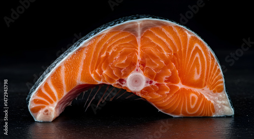Fresh Salmon Steak Slice Showcasing Exquisite Texture And Vibrant Color Palette