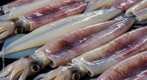 Fresh Squid Composition Displaying Seafood Culinary Ingredients In Preparation For Cooking