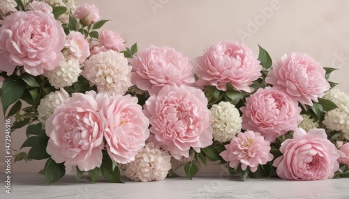 Pastel pink roses, peonies & hydrangeas create a vintage floral wall backdrop , pink, vintage flowers, soft