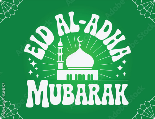 A Simple Typography of Eid Al Adha Mubarak T-Shirt Design.