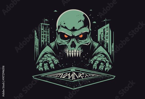 Aesthetic illustration of Doomsday t shirt design, vector graphic, typographic poster or tshirts street wear and Urban style
