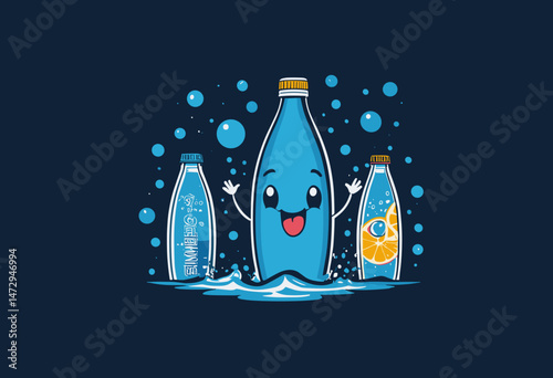cartoon character of mineral water Graphic Design for T shirt Street Wear and Urban Style
