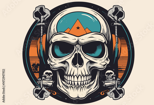 Skull retro poster and graphic design for t shirt street wear