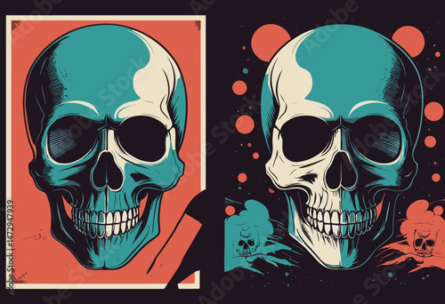 Skull retro poster and graphic design for t shirt street wear