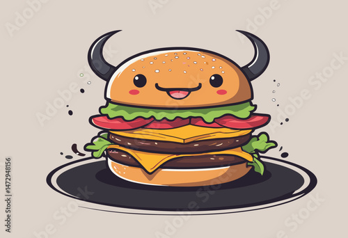cartoon character of beef burger Graphic Design for T shirt Street Wear and Urban Style