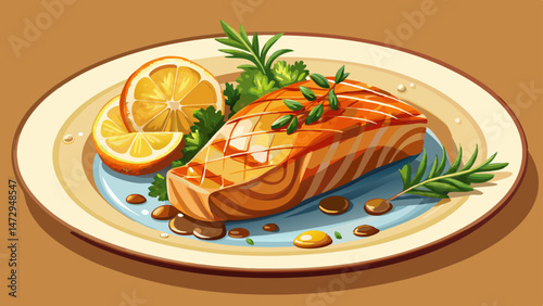 Pan-seared salmon fillet glazed to perfection with a velvety maple syrup sauce