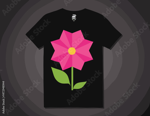 Polygonal illustration of Pink flower t shirt design, vector graphic, typographic poster or tshirts street wear and Urban style