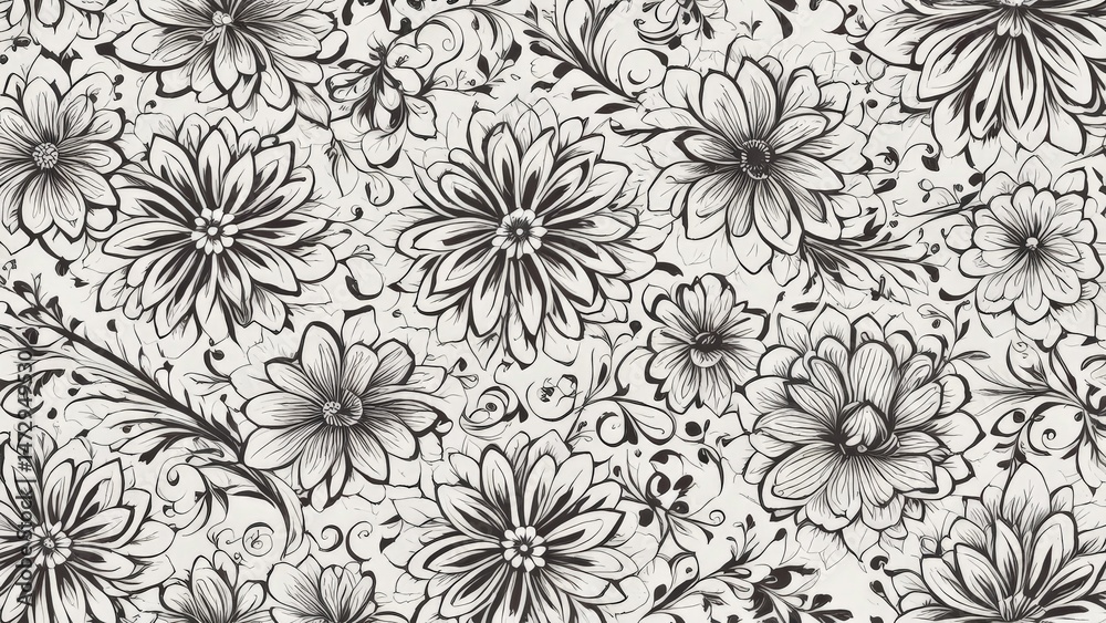 seamless black white flower pattern on background seamless black white flower pattern on background