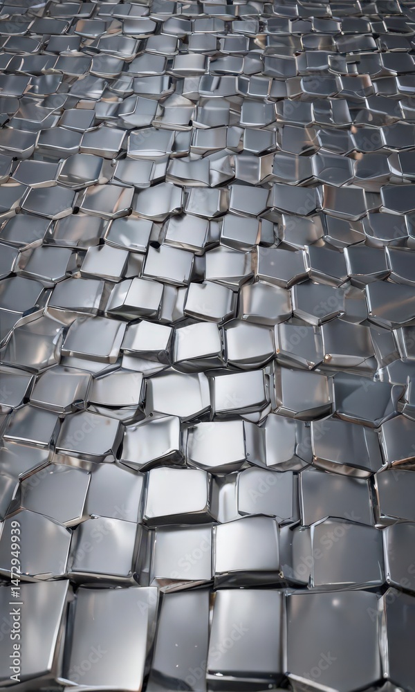 Fototapeta premium Reflective silver geometric grid, polished metallic texture, texture, architecture