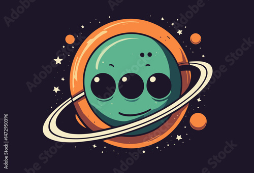 cartoon character of saturn planet Graphic Design for T shirt Street Wear and Urban Style