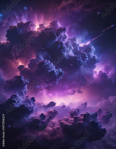 Intricate, glowing cosmic dust clouds in deep blues and purples,  abstract,  painting,  cosmic art