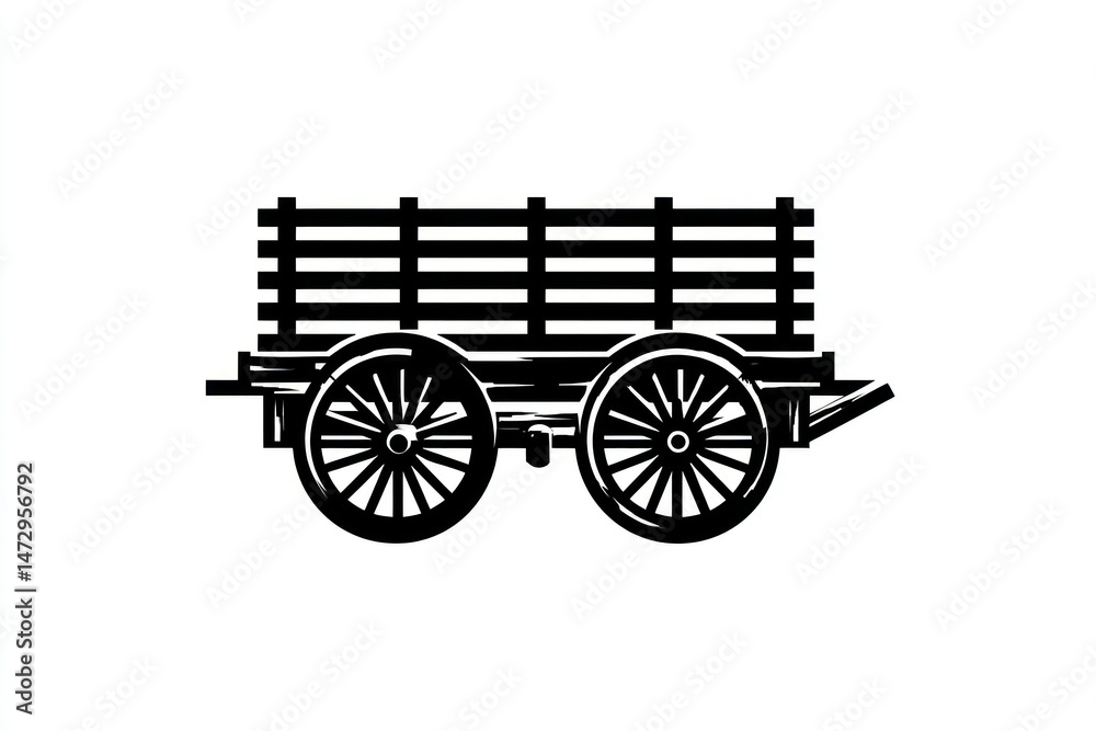 Fototapeta premium Vintage Wooden Cart with Large Wheels and Slatted Sides Ideal for Historical or Rustic Themes