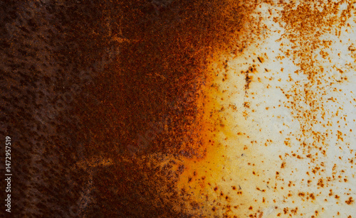 Rusty planet: Horizontal view of a damaged metallic landscape. Ideal for vintage, industrial, or sci-fi projects.