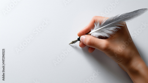 Wallpaper Mural Hand holding quill pen writing on white paper Torontodigital.ca