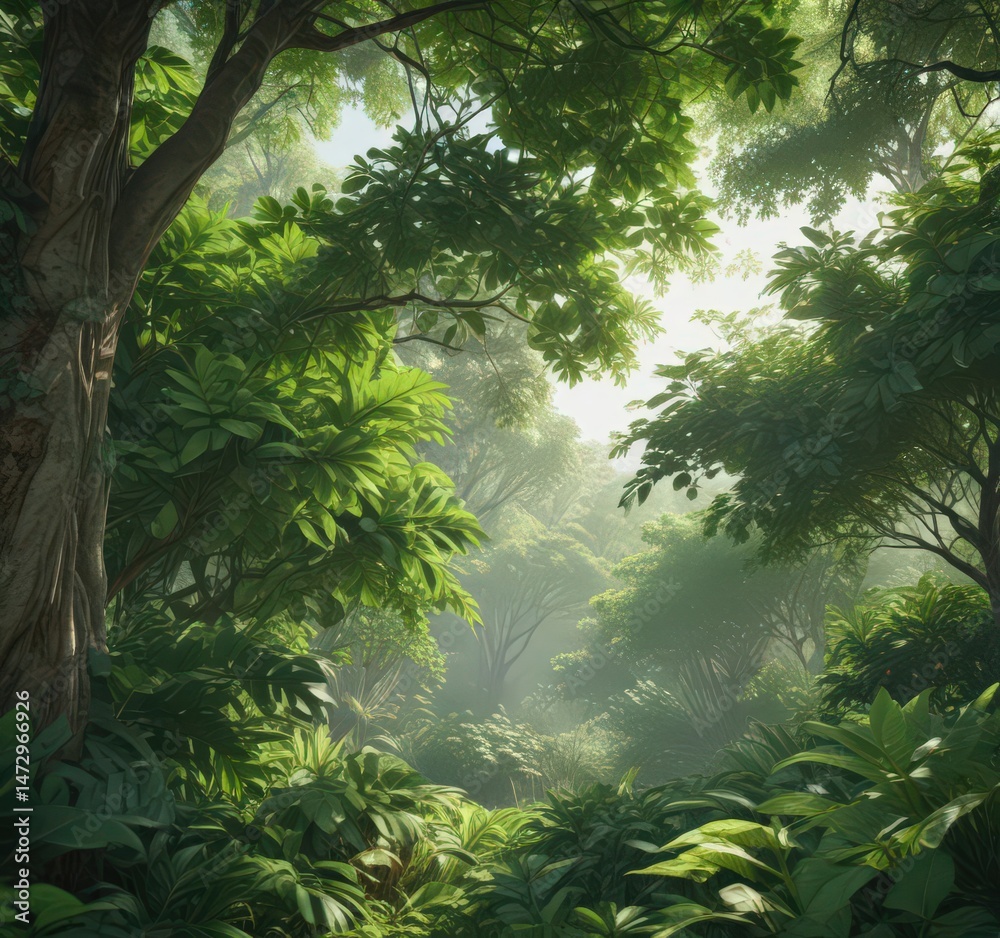 Fototapeta premium Soft focus, verdant canopy, indistinct leafy shapes, image, olive