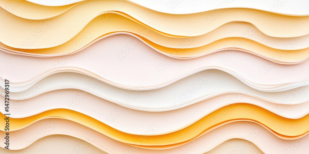Obraz premium Abstract background with pastel yellow and beige paper layers in wavy pattern. Soft curving texture for creative design or decoration.