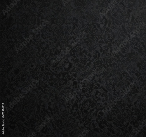 Intricate black damask, gothic style, shadowy details, scroll, photography