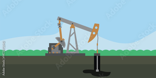 Pump jack oil field illustration