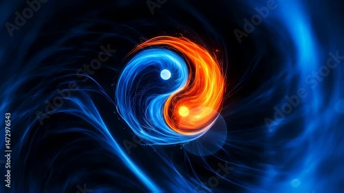 Yin Yang Symbol Flowing with Fire and Water Energy Concept