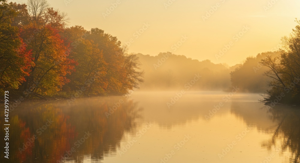 Fototapeta premium Early Morning Mist Over a Calm River