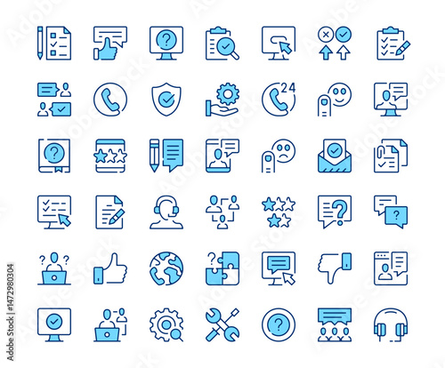 Customer service icons. Vector line icon set. Modern outline design. Blue concept
