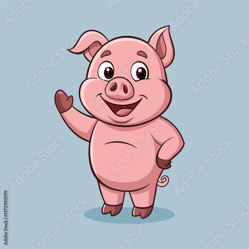 Animated Pig with Friendly Gestures: An endearing cartoon pig with a welcoming wave, radiating cheerfulness and joy, rendered in a lively animated style.