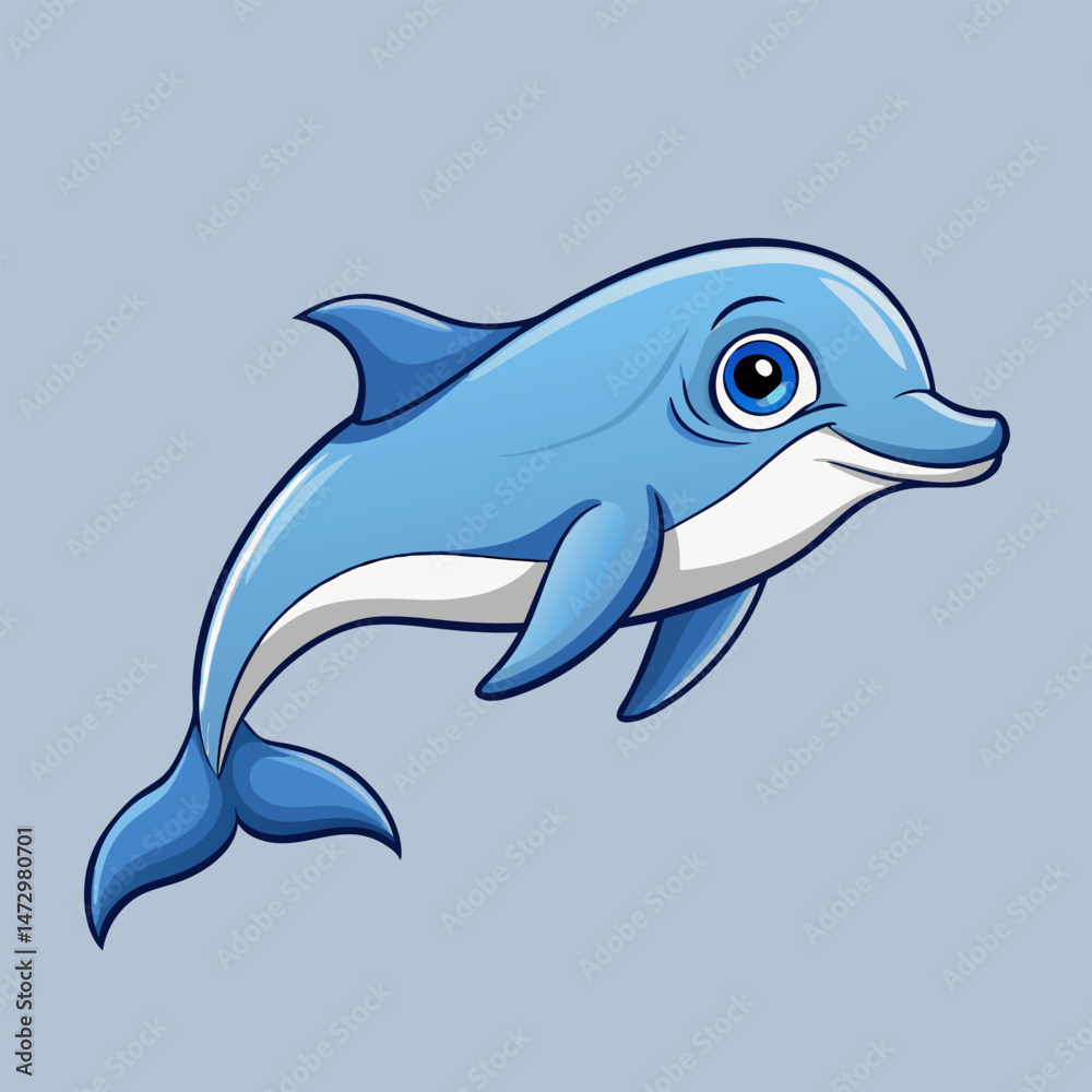 Friendly Dolphin: A cheerful cartoon dolphin leaps playfully, showcasing its joyful character and charming features, captivating audiences with its bright blue coat and engaging expression. Friendly Dolphin: A cheerful cartoon dolphin leaps playfully, showcasing its joyful character and charming features, captivating audiences with its bright blue coat and engaging expression.