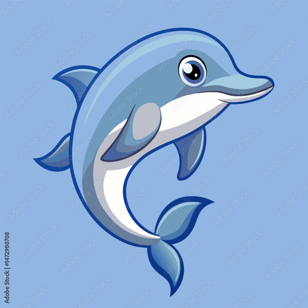 Dolphin Illustration in Playful Pose: A delightful dolphin illustration, with friendly eyes and a charming smile, showcases an underwater creature enjoying a dynamic pose. Dolphin Illustration in Playful Pose: A delightful dolphin illustration, with friendly eyes and a charming smile, showcases an underwater creature enjoying a dynamic pose.